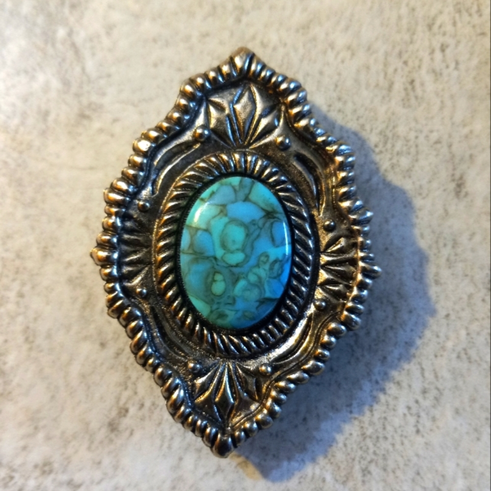 Silver tone Vintage Faux Turquoise Button Cover